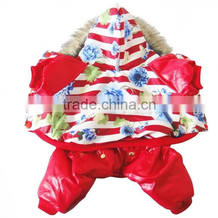 Luxury fur flower cotton Red dog clothes