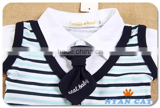 2016 British Style Newborn Baby Clothes Cotton Jumpsuits Breathable Toddler Boy Stripe Rompers Breathable Handsome Boy Clothing