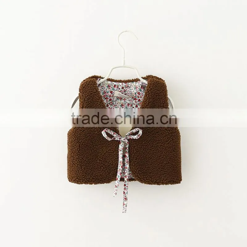 2015 Autumn & Winter Children Vest All-match Girl Lamb Wool Fur Coat Baby Girl Outwear With Fur Balls