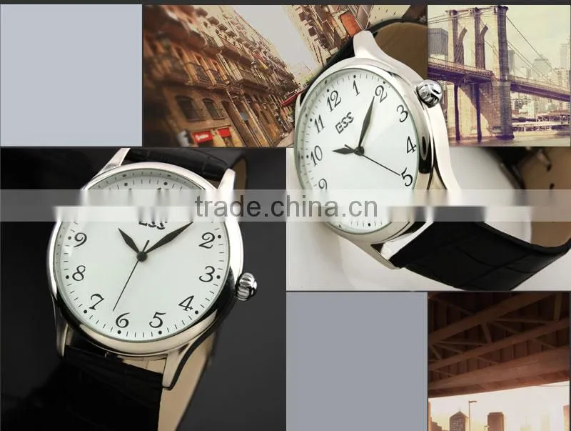 Men's Classic Black Leather White Quartz Man ESS Branded Watch WM265-ESS