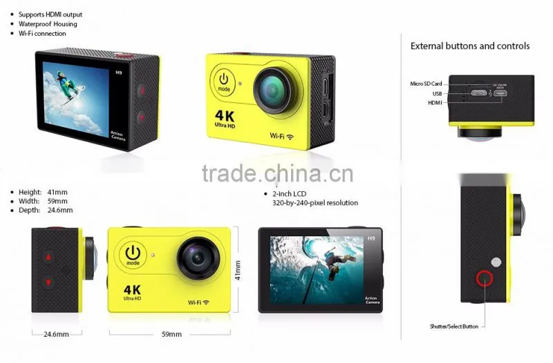 Camera 4k H9 Ultra HD 4K Sport Camera170 Degree Wide Angle Sports Action Camera 2-inch Screen 1080p 60fps WifI Sports Camera