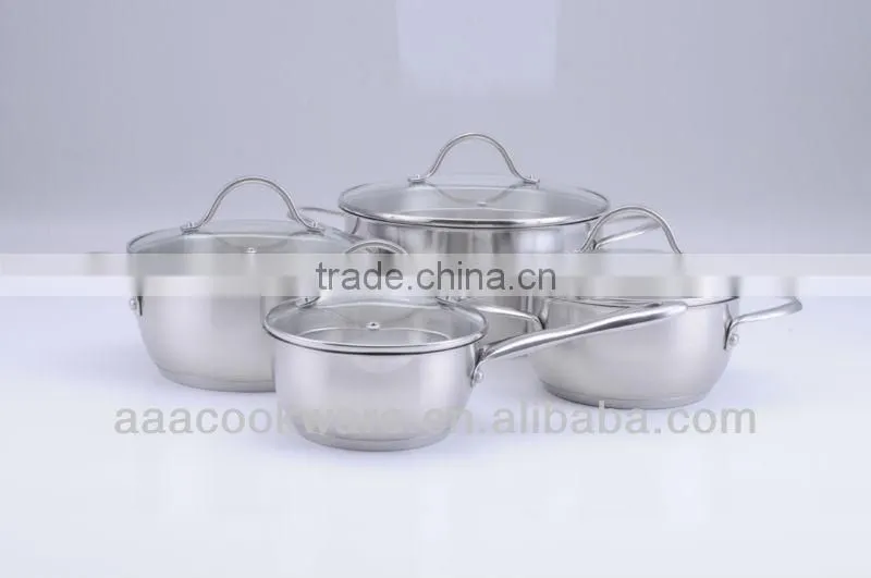 8Pcs Stainless Steel induction Cookware Set with glass lid for wholesale