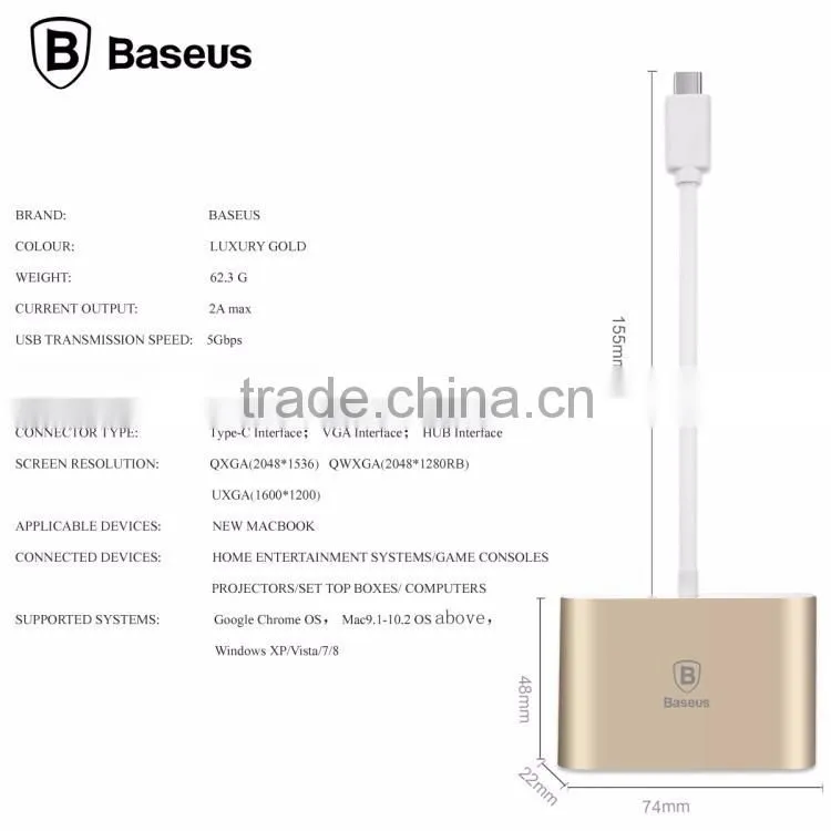 Fashion Baseus 2A 155mm Type-C Aluminum Alloy USB Data Cable To VGA HUB Adapter For TV Game Box Compute TB-0402