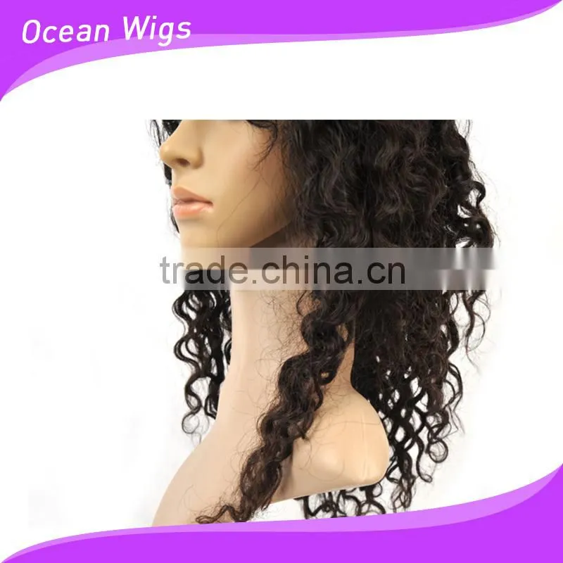 human hair front lace wig, deep wave,18", natural color