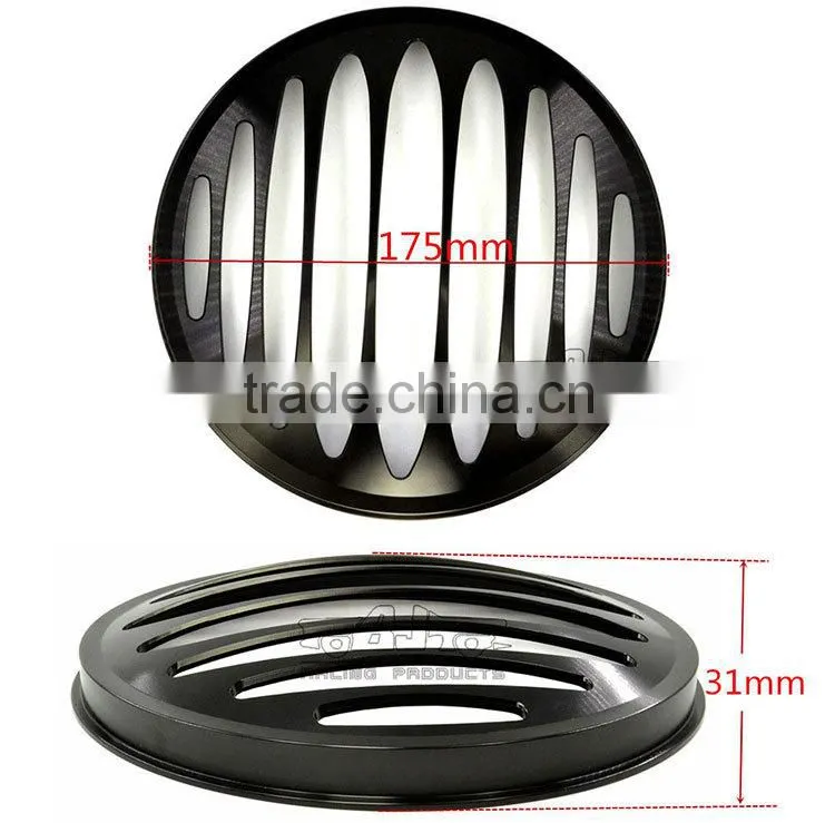 BJ-HGC-002 CNC Aluminum 7" Black Motorcycle Headlight Grill Cover For Harley
