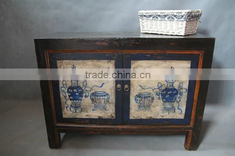 chinese antique rustic reclaimed wood hand painted Mongolia cabinet