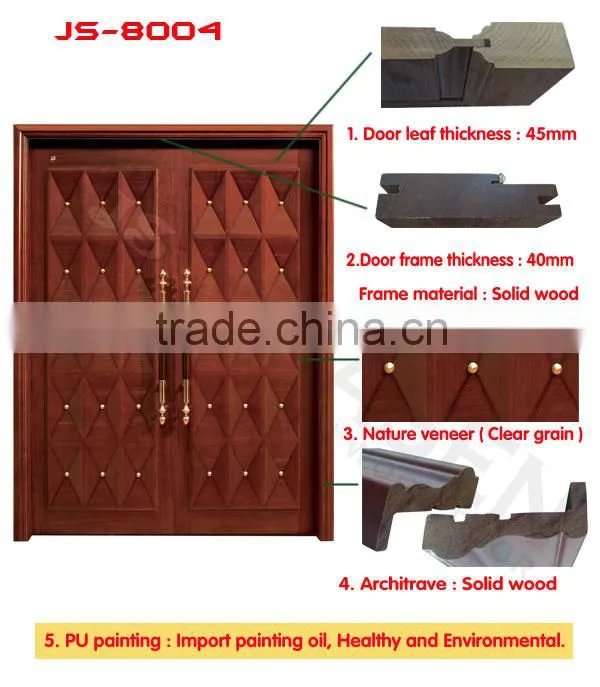 waterproof double swing main entrance exterior wood sliding doors
