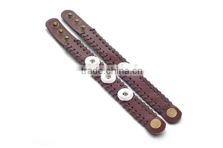 2015 Hand Knitting Interchangeable 18mm Ginger Snap Button Bracelet pulseras leather Snap Bracelets
