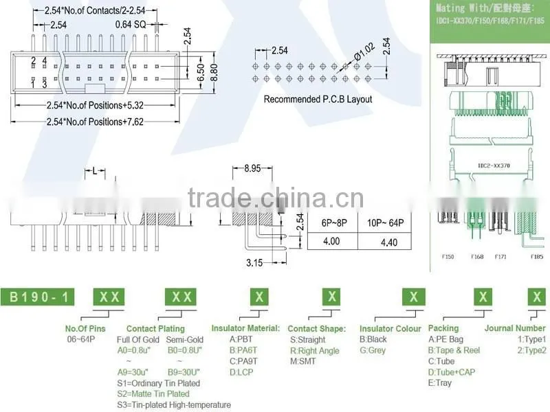 Dongguan factory price 2.54mm pitch fine quality dual row right angle box header