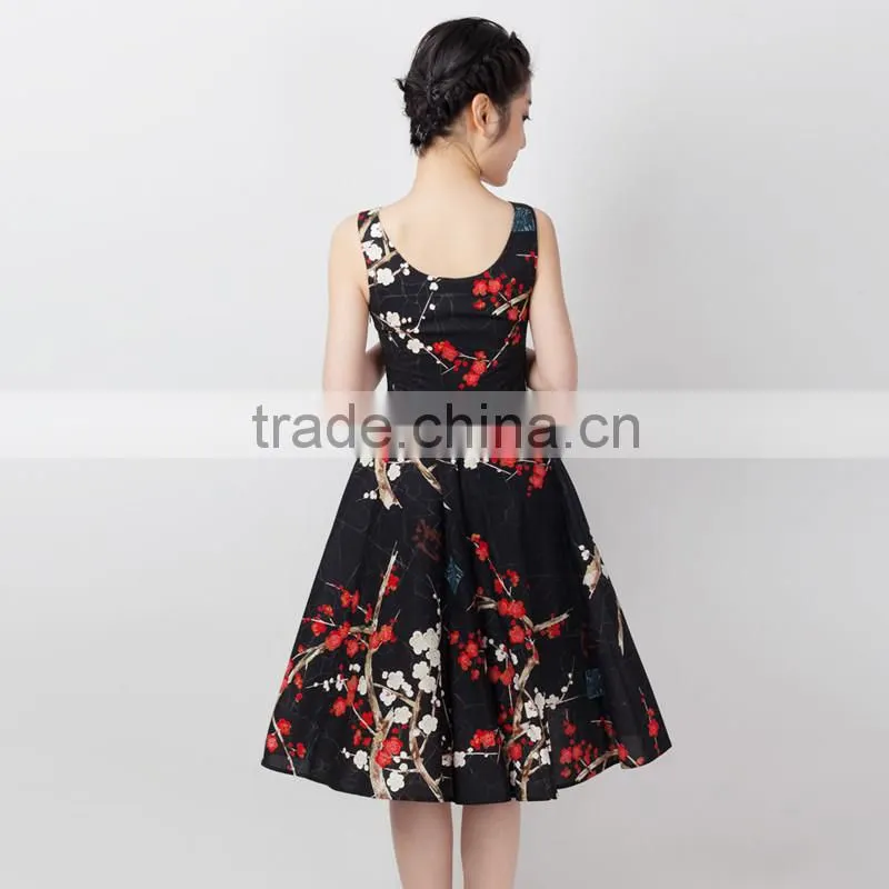 Women's cotton short frock designs rockabilly swing prom vintage dress 50s