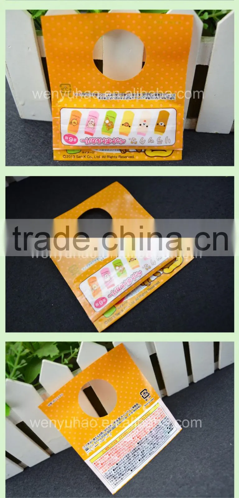 orange color custom printing self adhesive bag , cute high quality header bag with clear