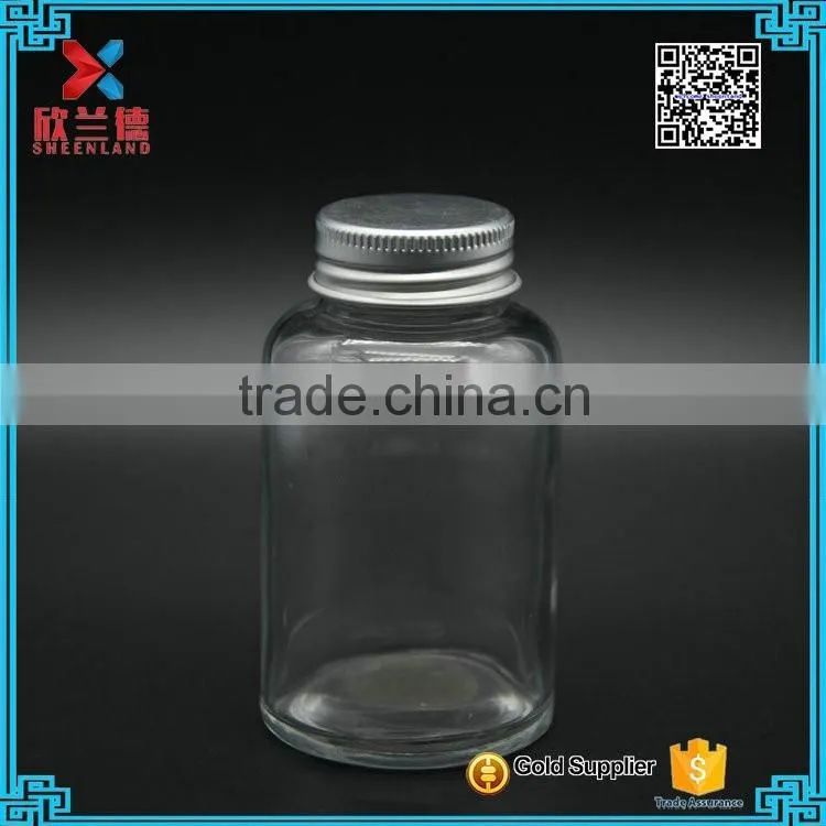 Medicinal use round transparent glass pill bottle 100ml