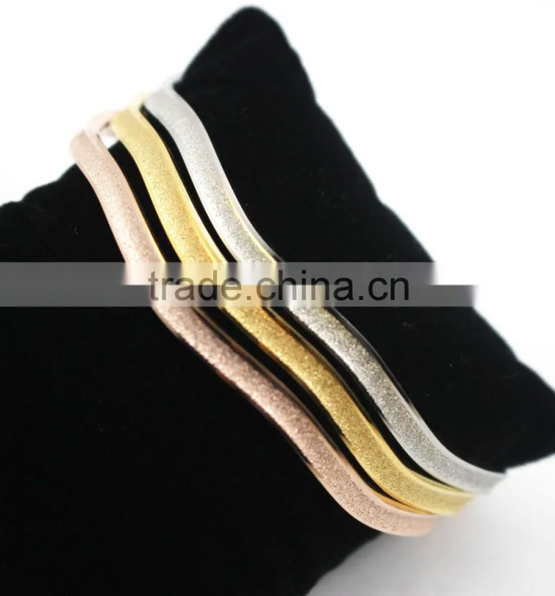 Wave Shaped Women Stainless Steel Sandblasted Bangle Bracelet