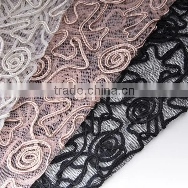 100% polyester cross type embroidery on mesh fabric for wedding dress
