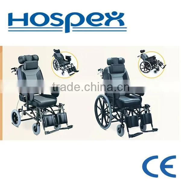 TPR castor Reclining high back adjustalbe Steel wheelchair