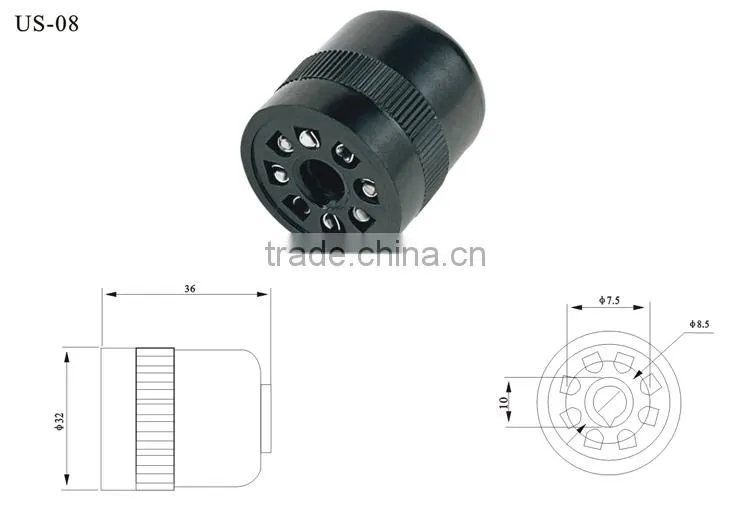 US-08 General Miniature 300V 10A 8 Pins Plastic Round Electrical Automotive Relay Socket with CE