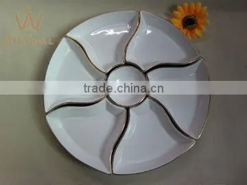 7 pieces porcelain dish with wooden tray