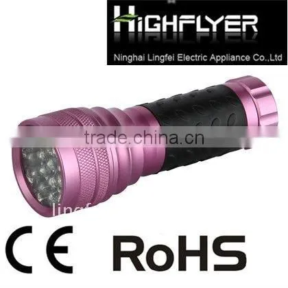 pink 21 LED torch flashlight with black rubber in the body gift torch LFL237-21