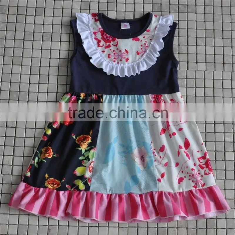 Kids Girls Clothing 2016 Child Fall Outfits Stripe Ruffle Dress Sun Flower Boutique