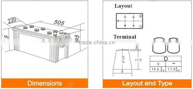 Competitive price made in china car batteries 12V dry charged type with CE and UL approved