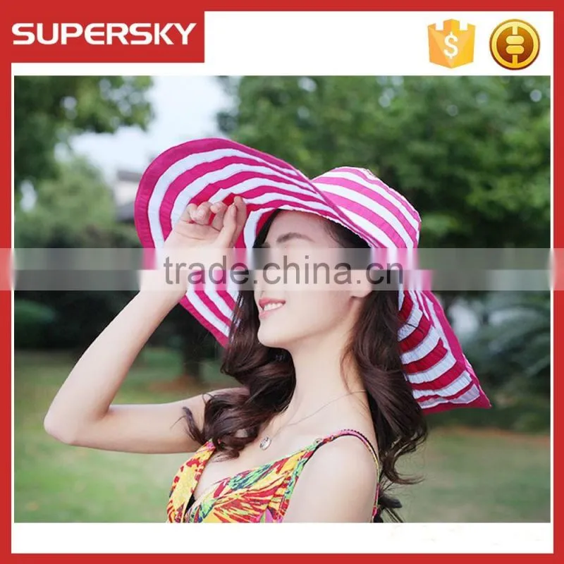 K-113 Stripe Wide Large Brim Sun Hat Summer Beach Women Ladies Floppy Bohemia Straw Hat