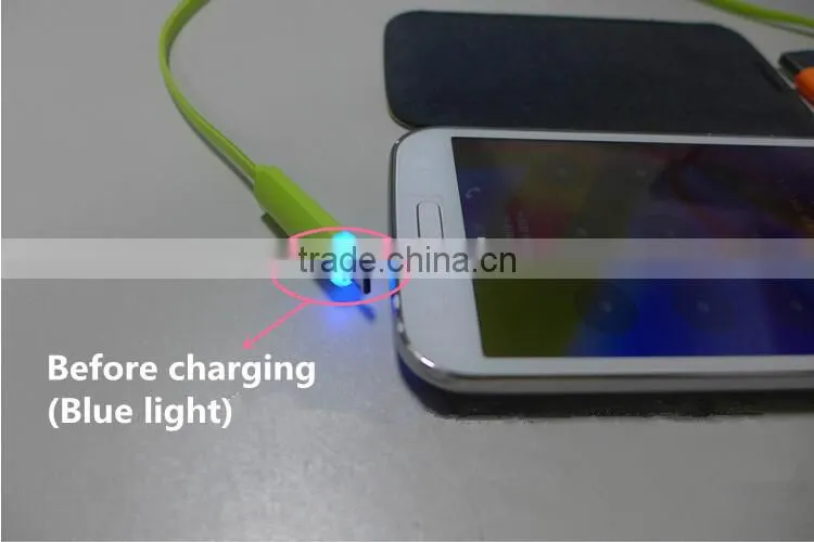 Flat Noodle Design Candy-colored Micro USB cable With Led Light for Android Smart Phone