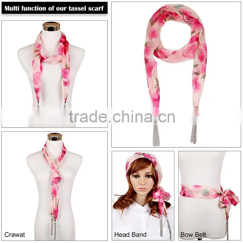 Fashion romantic rose pattern scarf,soft polyster scarf