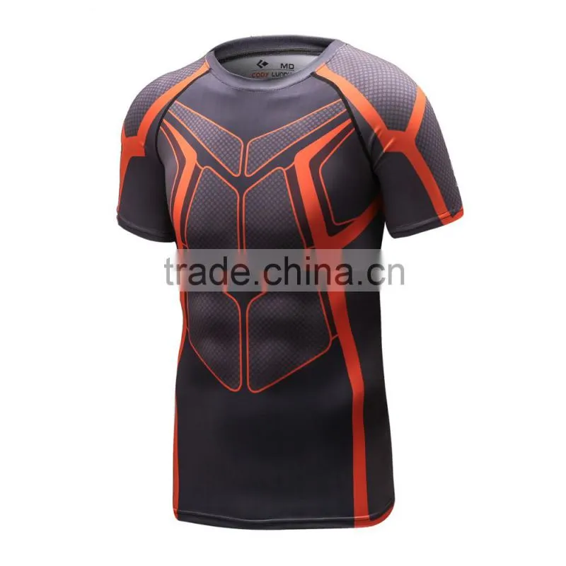 2016 New Design Online Wholesale Shop Gym Fintess Sport Printing T Shirts Fast Drying Fitness GYM Base Layer Tops