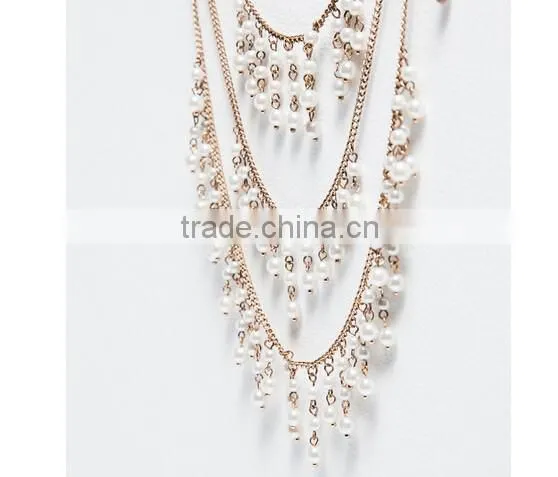 Latest High-end Gold Muti-layer Tassels Paerls Bead Necklace Body Jewelry Sex Body Chain
