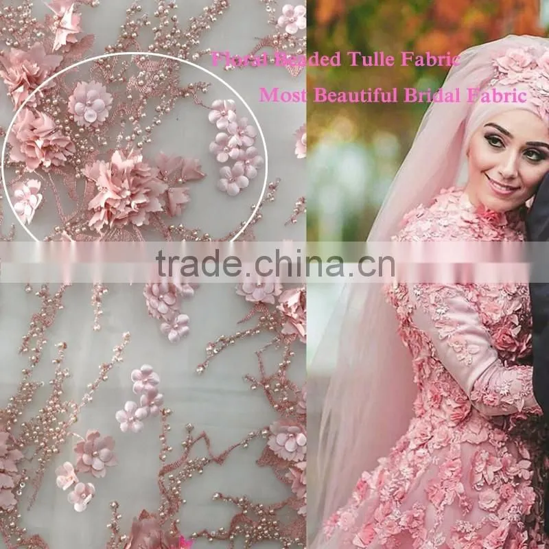 heavy lace fabric Dubai beaded embroidery designs flower lace chemical cord lace fabrics