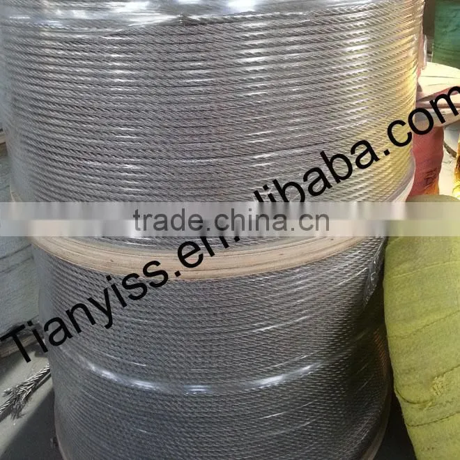 316 ,304 Stainless steel wire rope 1x19 7x7 7x19