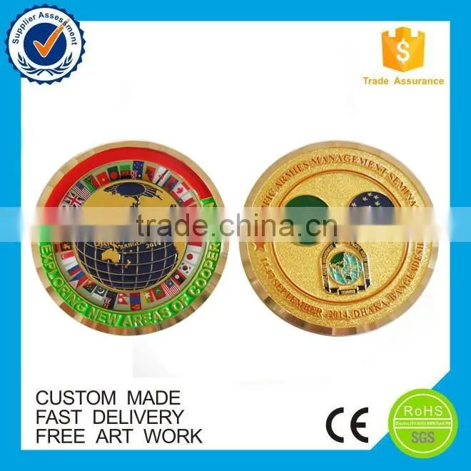 custom soft enamel souvenir gold plate coin