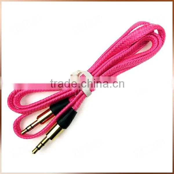 Fabric Braided Flat AUX Cable For IPod Iphone MP3 Audio Cable 3.5