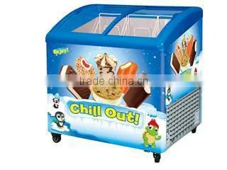 Best Seller Curved Double Door Sliding glass door Ice Cream Showcase Freezer