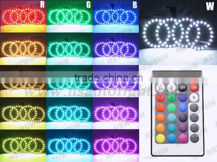 Multicolor RGB angel eyes ring led light 75mm full circle led rgb ring for car headlights with remote control