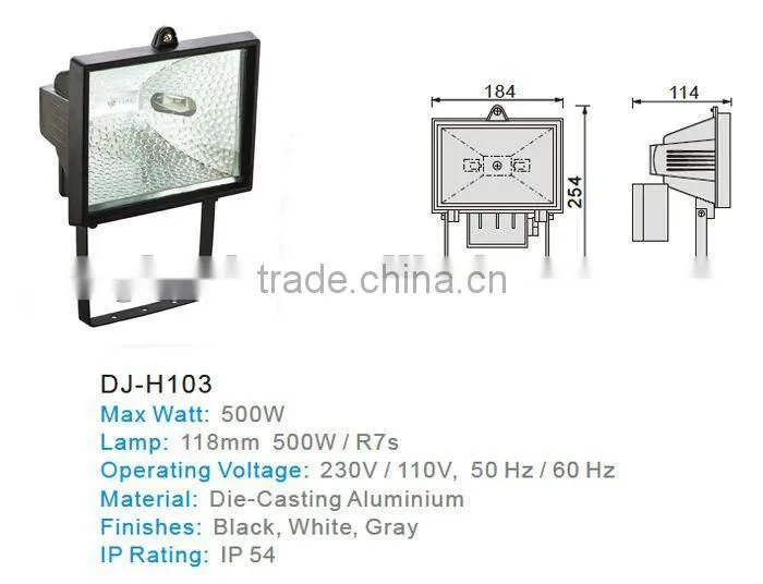 outdoor 500W halogen matt black diecasting aluminium floodlight