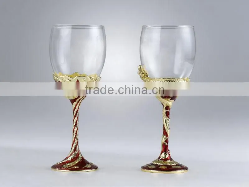 RORO Auspice dragon and phoenix enamel crystal glass red wine glass
