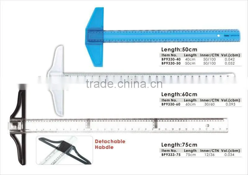 High Quality T Shaped Transparent Plastic Ruler/60cm ruler