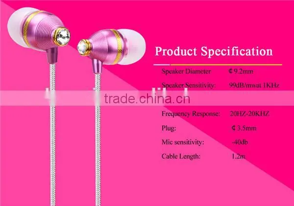 Factory Good Quality BENWIS EMP 100 Diamond Design Wired Earphone for iPhone,for iPad, for Samsung mobile phone Earphone with Mi