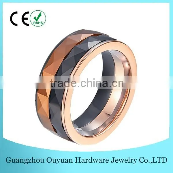Men's Blue 316L Stainless Steel Ring, Blue Faceted Tungsten Ring, Black Faceted Tungsten Ring