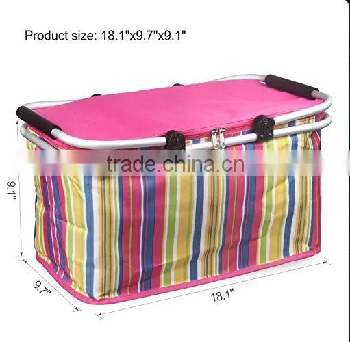 32L Large Family Size Picnic Insulated Bag BBQ Meat Drinks Cooler Bag Folding Collapsible Basket for Holidays Parties (YX-Z131)