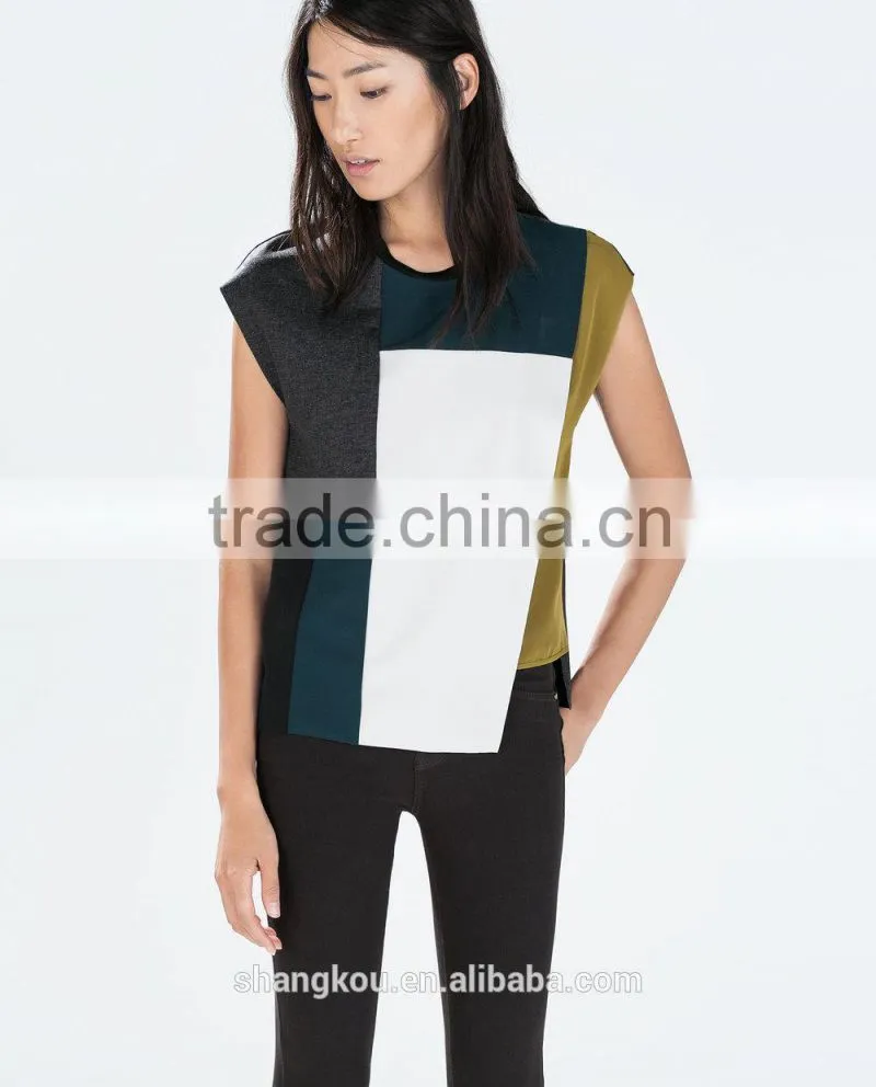 fashionable woman t shirt,t-shirt design,contrast color ladies t shirt,SHKHT0187