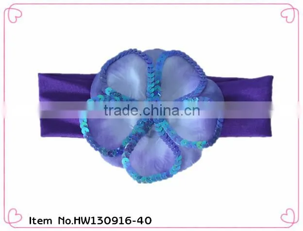 Cotton headband,sequin flowers hairband,silk flowers elastic heaband