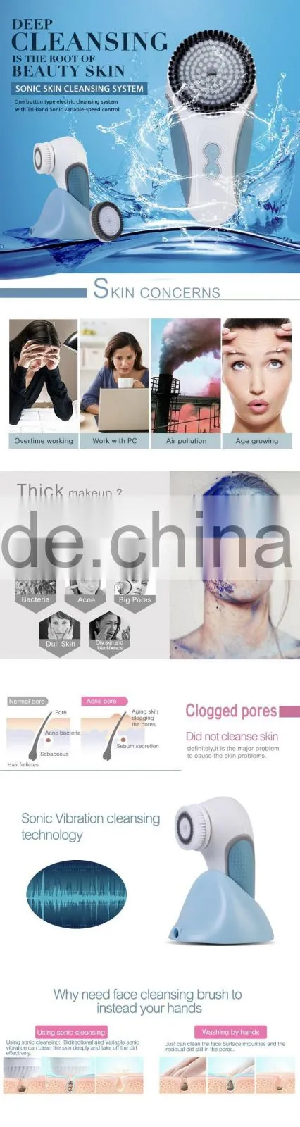 High Frequency Waterproof 2Clear Sonic Faciall Brush Machine