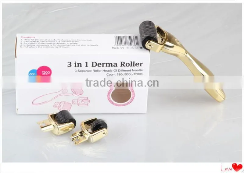 2015 hottest type 180+600+1200 needle 3 in 1 dermaroller therapy system
