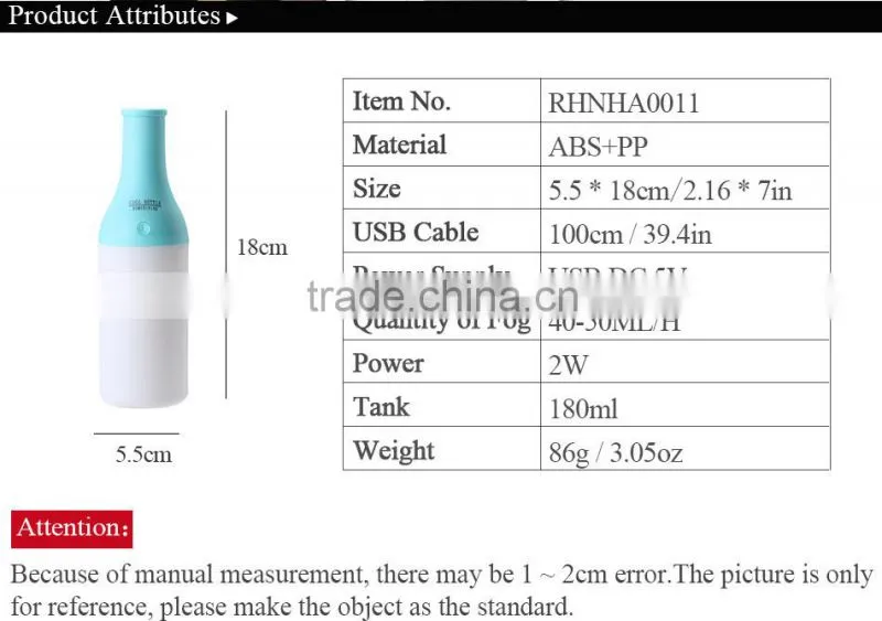 High quality mini humidifier with LED night light and USB humidifier