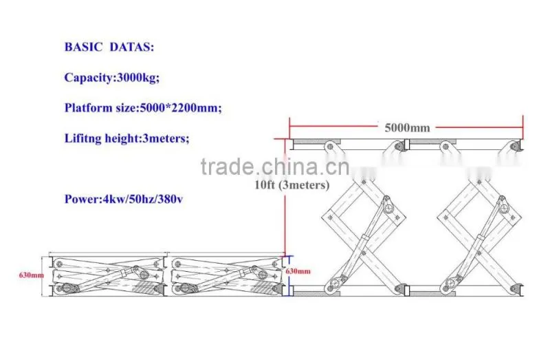 Fixed Scissor Lift With Platform 5*2m, Capacity 3tons, Lifting Height 3m