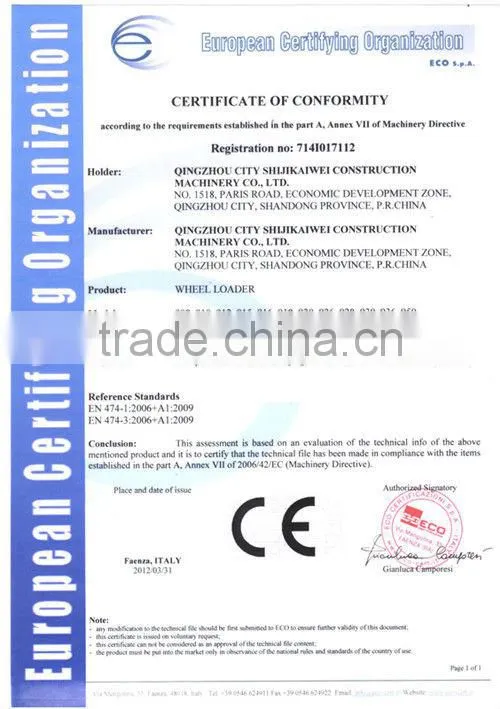 consutruction machine ZL15F wheel loader with CE