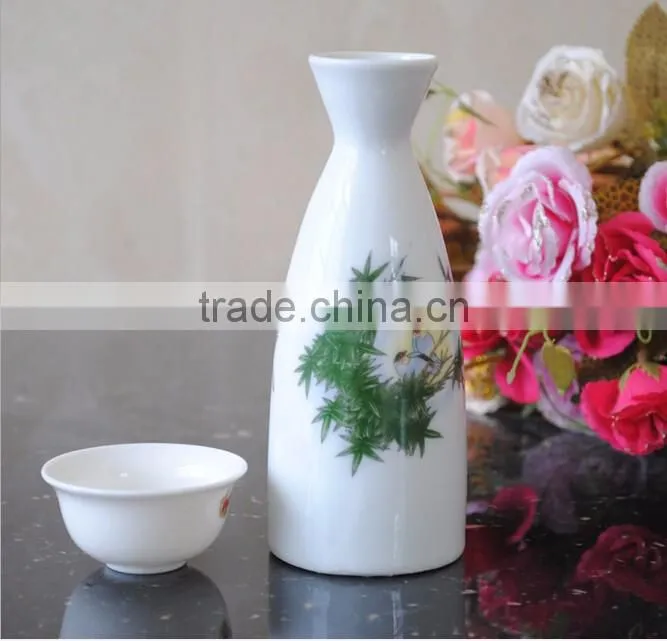 Haonai wholesale bamboo decal high-temperature ceramics porcelain flagon wine set
