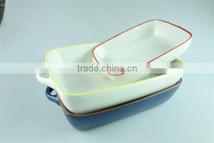 Colorful cute ceramic bakingdish rectangular baking dishes stoneware bakeware with handles